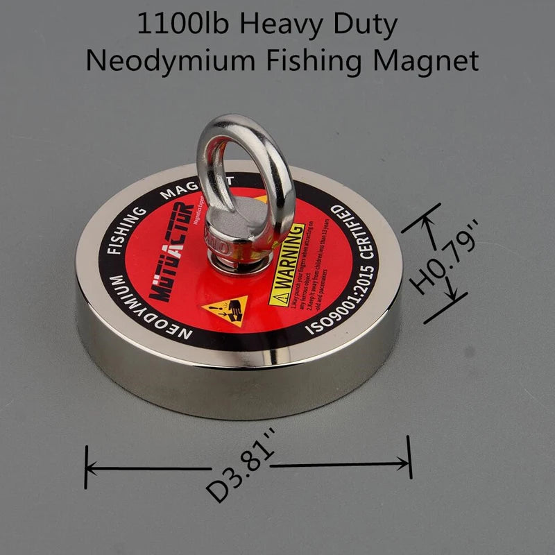 500KG Salvage Fishing Magnetic Stell Cup Holder Deep Sea Permanent Neodymium N52 Magnet with15m Rope Glovses Bag