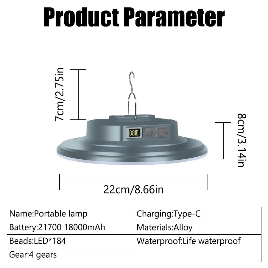 18000mAh LED Tent Light Rechargeable Lantern Portable Emergency Night Market Light Outdoor Camping Bulb Lamp Flashlight Home