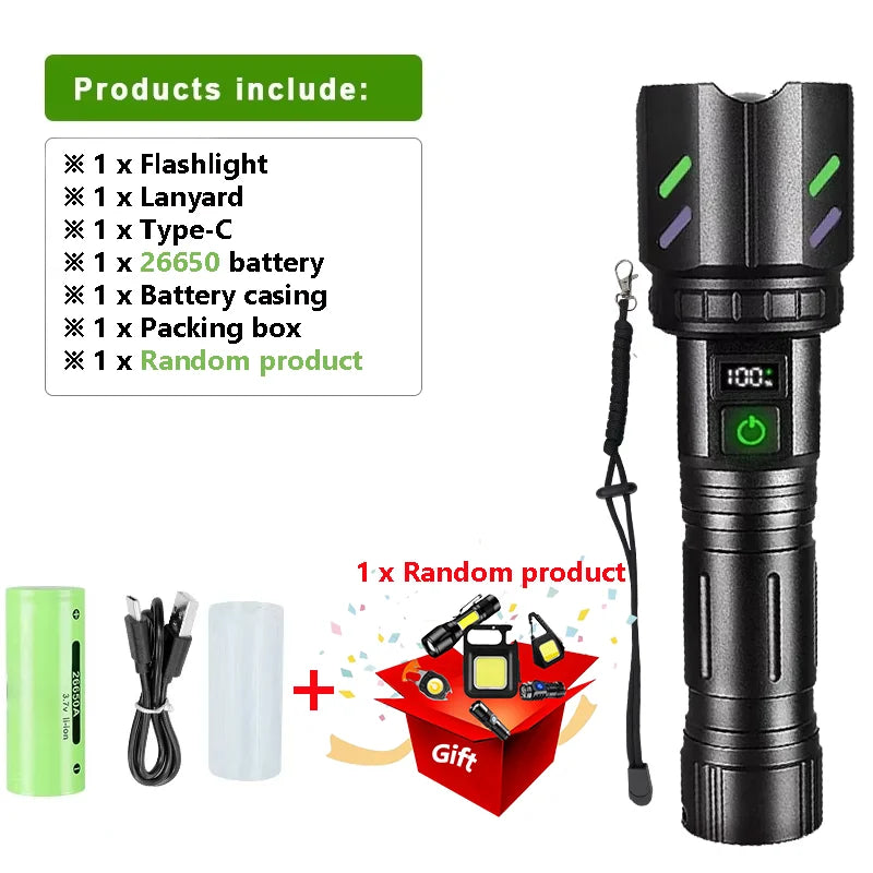 Newest 100000LM High Power LED Flashlight USB Rechargeable Flashlight Powerful Long Range 3500M Torch Light Camping Fishing Lamp