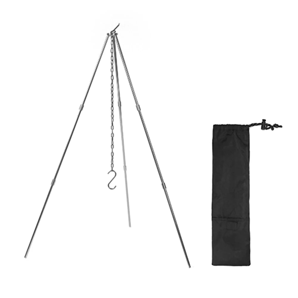 Camping Bonfire Tripod Portable Aluminum Alloy Cooking Pot Frame Tool Stainless Steel Chain Detachable Stand Camping Accessories