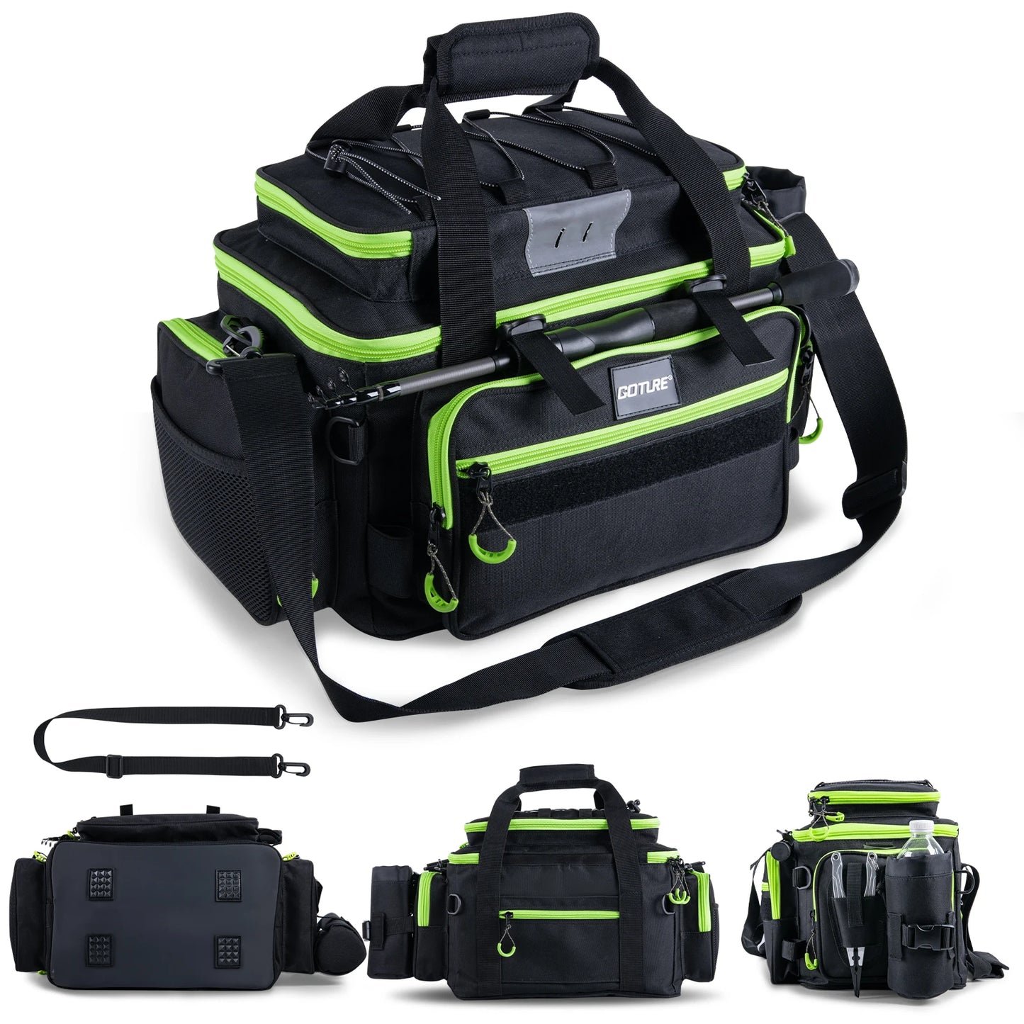 Goture 46L Outdoor Fishing Gear Bag, 600D Oxford Fabric Waterproof Large Capacity Multifunctional Pocket Fishing Tackle Pack