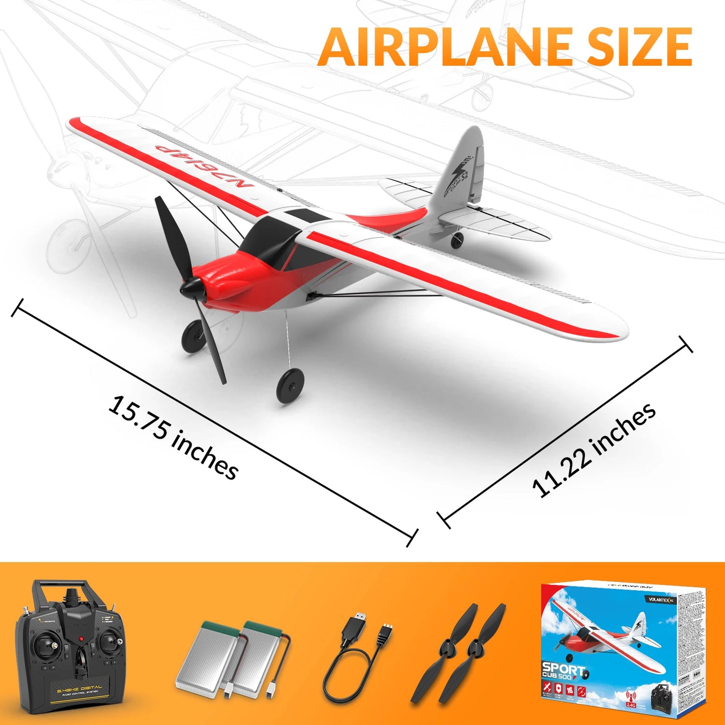VOLANTEXRC RC plane Sport Cub 500 2.4Ghz 4CH 500mm Wingspan With Xpilot Stabilization System One Key Aerobatic 761-4 RTF