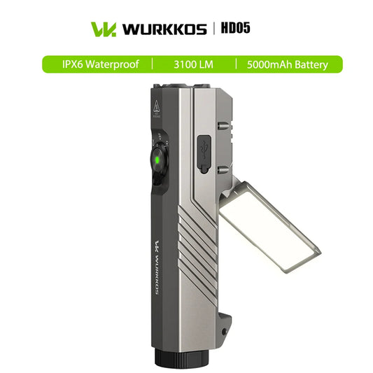 Wurkkos HD05 Powerfull LED Flashlight 3100LM IPX6 with UV Light Red Light Side Light 5000mAh Battery Magnetic Switch for Camping