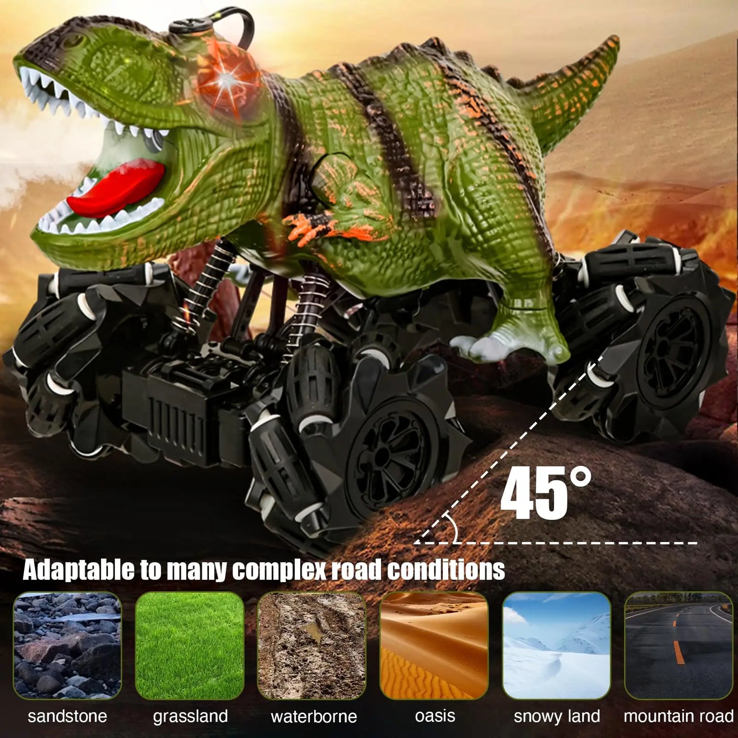 Dinosaur Rc Car With Dual Battery, Dinosaur Monster Trucks For Boys With Music Light SprayMist.Dinosaur Toys For Kids, Birthday