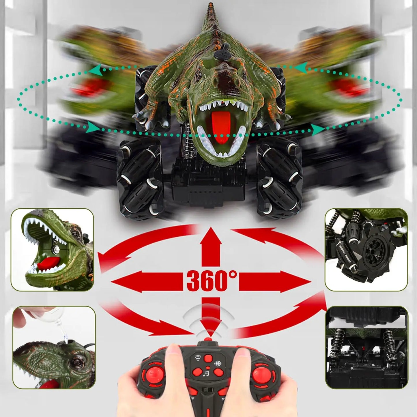 Dinosaur Rc Car With Dual Battery, Dinosaur Monster Trucks For Boys With Music Light SprayMist.Dinosaur Toys For Kids, Birthday