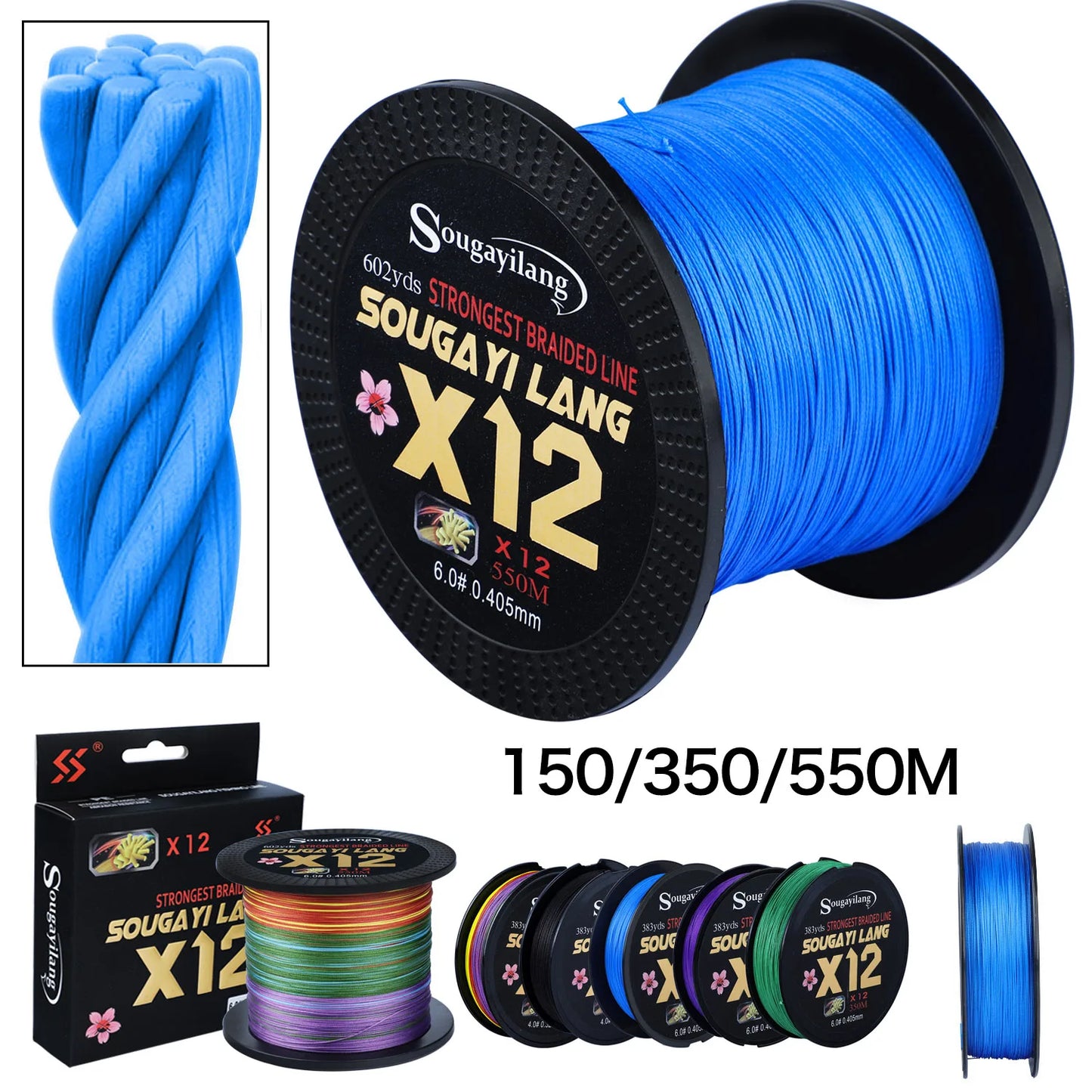 Sougayilang NEW Fishing Line 12 Strands PE Braid Abrasion Resistant Fishing Wire for Freshwater Saltwater Outdoor Fishing Gear