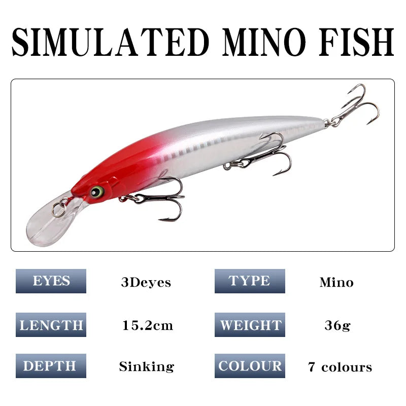 Luya Bait Laser Long-Cast Submerged ABS Lead Block Mino 15.2cm36g Three-Hook Beak Freshwater Sea