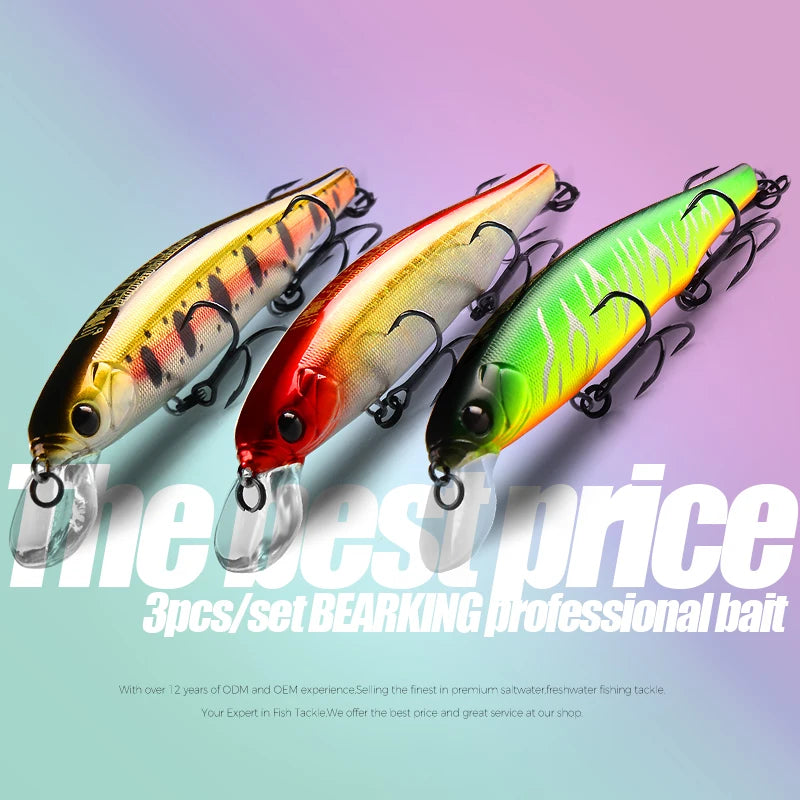 BEARKING best price 3pcs/set 11cm 15g dive 1.5m fishing gear shone lures minnow crank fixed weight wobbler bait isca artificial