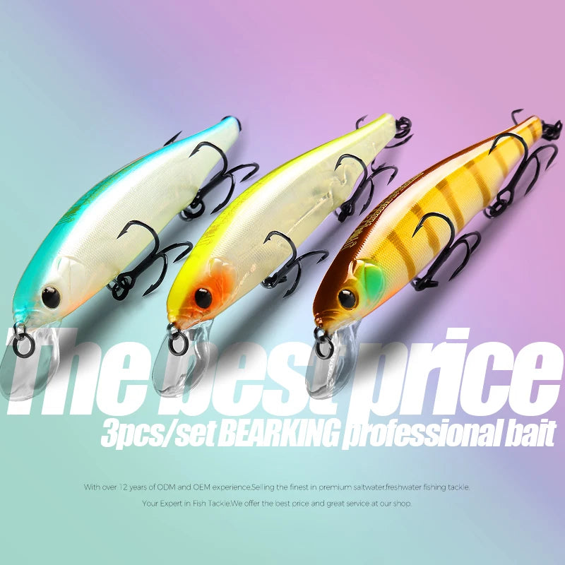 BEARKING best price 3pcs/set 11cm 15g dive 1.5m fishing gear shone lures minnow crank fixed weight wobbler bait isca artificial