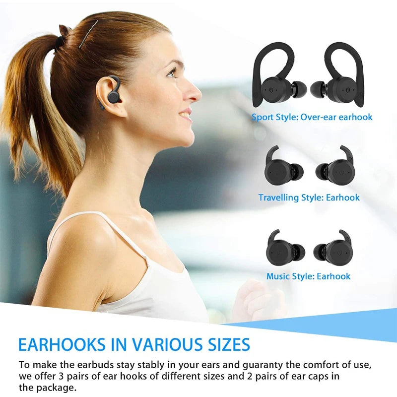 Bluetooth Wireless Headphones with Mic Sports Waterproof TWS Bluetooth Earphones key Control Wireless Headsets Earbuds Phone
