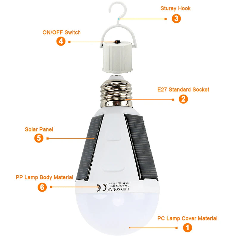 Outdoor Lighting bulb Waterproof Solar Bulb 7W 12W Rechargeable Solar Lamp Portable E27 Led Bulb Light Energy Camping