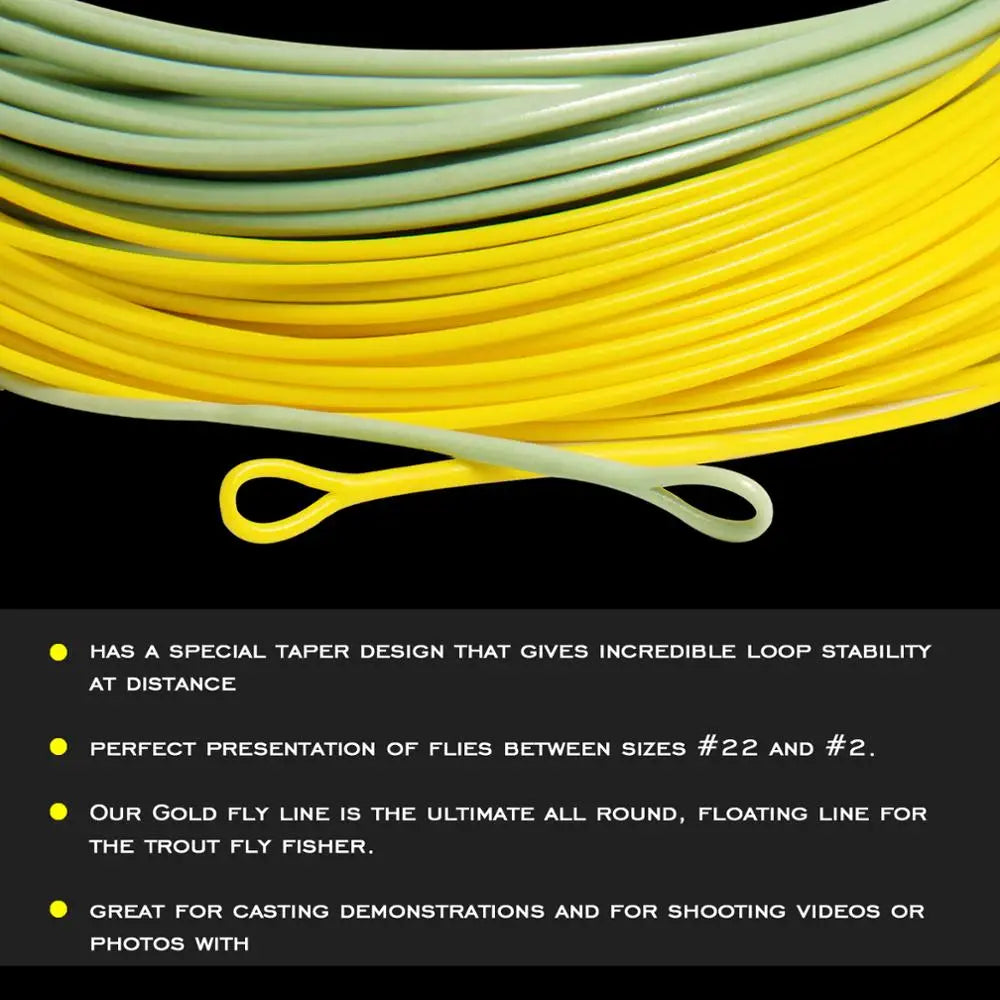 ANGLER DREAM Fly Fishing Line Yellow Gold Floating Line Fishing Trout Accessories For Stream Fishing Gear WF100FT Nylon Material