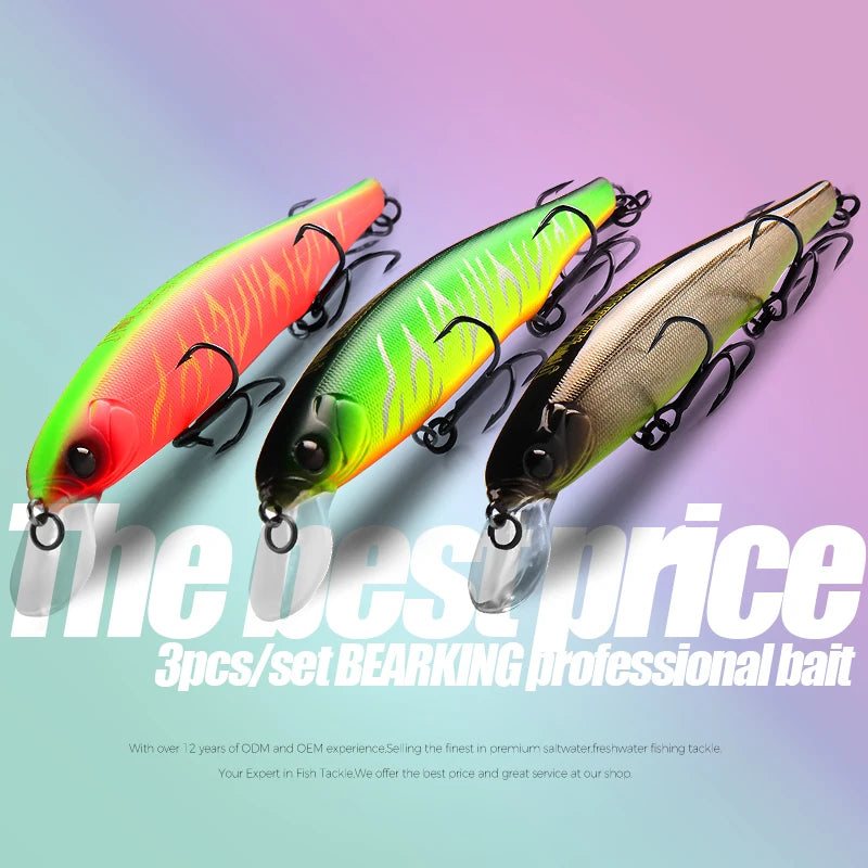 BEARKING best price 3pcs/set 11cm 15g dive 1.5m fishing gear shone lures minnow crank fixed weight wobbler bait isca artificial