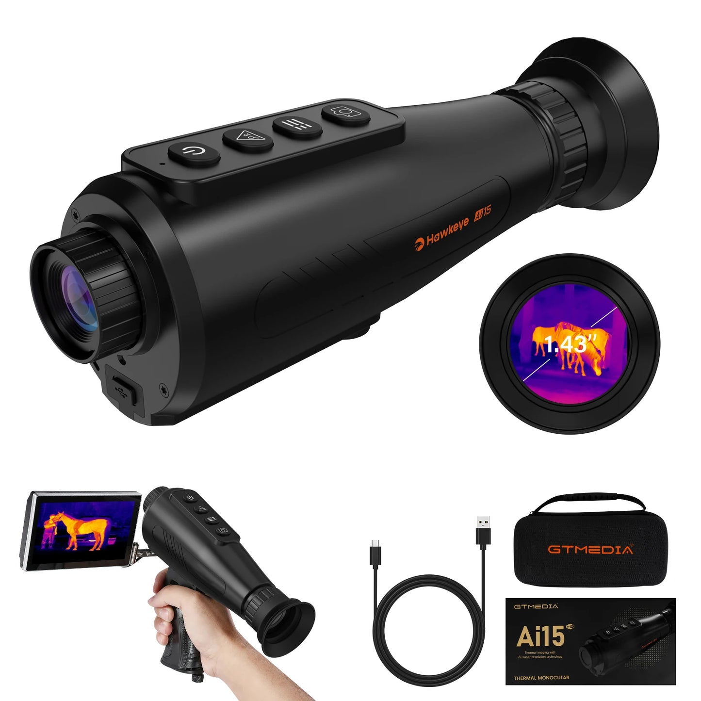 GTGUARD Ai15 Thermal Imaging Night Vision Monoculars AI Super-resolution 384*288 for Camping Hunting Firefighting Surveillance
