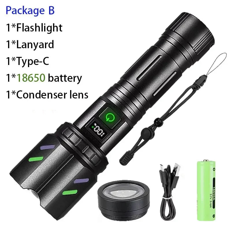 Newest 100000LM High Power LED Flashlight USB Rechargeable Flashlight Powerful Long Range 3500M Torch Light Camping Fishing Lamp