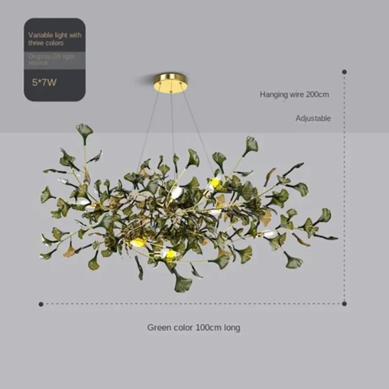 Modern Minimalist Ginkgo Leaf Glass LED Chandelier Living Room Dining Room Hanging Indoor Home Decoration Lighting Fixtures