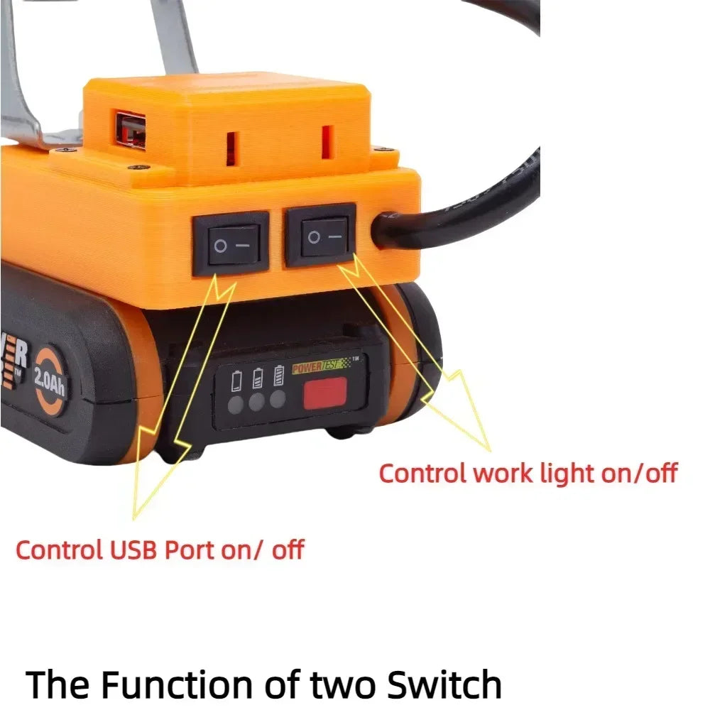 Portable LED Work Light for WORX 20V 4 PIN（WA3551.1/ WA3561 / 3563/3564/3567/3864/3553）Battery with USB Charge Camping Lantern