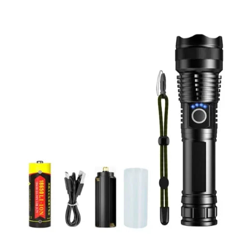 Most Powerful LED Flashlight Rechargeable Zoomable Camping Torch High Power Long Range Tactical Lantern Outdoor Emergency Lamp
