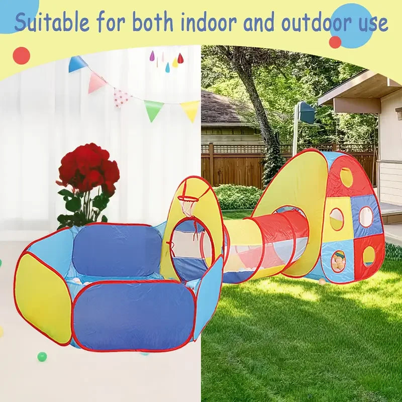 A Tent Playhouse Suitable For Indoor And Outdoor Use, Complete With A Tunnel, Ball Pool, And Fence, Featuring Large Capacity.Sui
