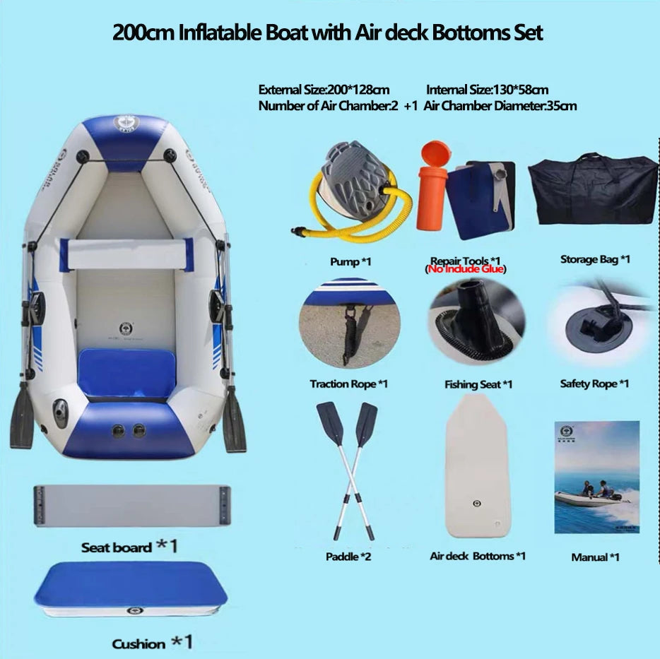 PVC Inflatable Boat 3 Layer Inflatable Fishing Boats Laminated Wear-Resistant Kayak Boats for 2-6 Person Kayak Rowing Canoe