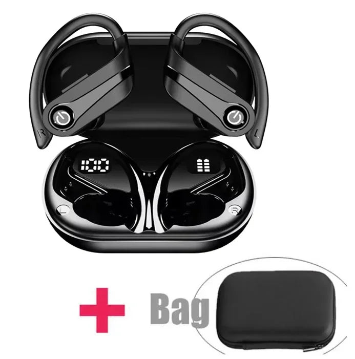 YYK Q63 Bluetooth 5.3 Wireless Earbuds with Mic IPX7 Waterproof 200H Earphones with Hooks for Sports Running Workout Gym