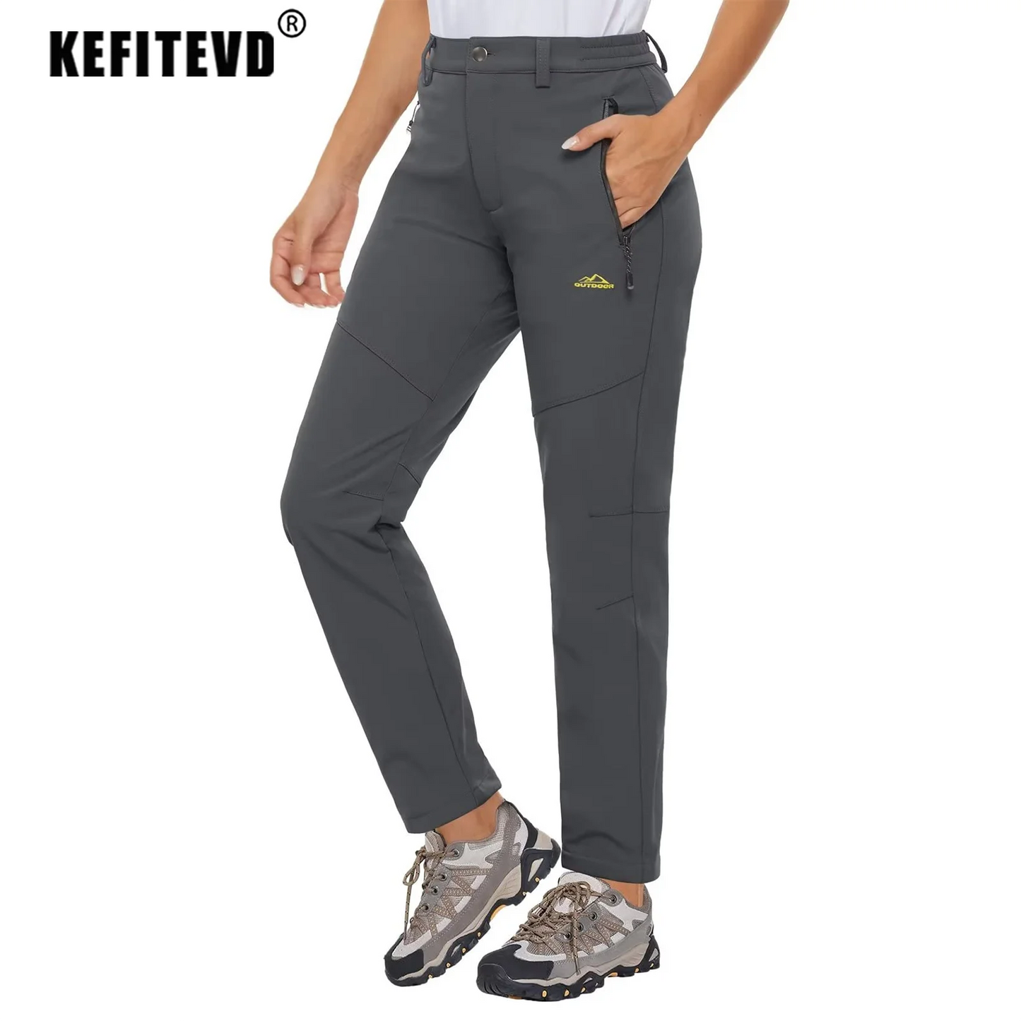 KEFITEVD Women's Winter Fleece Soft Shell Hiking Pants Warm Thermal Waterproof Windproof Trousers Outdoor Ski Camping Fishing