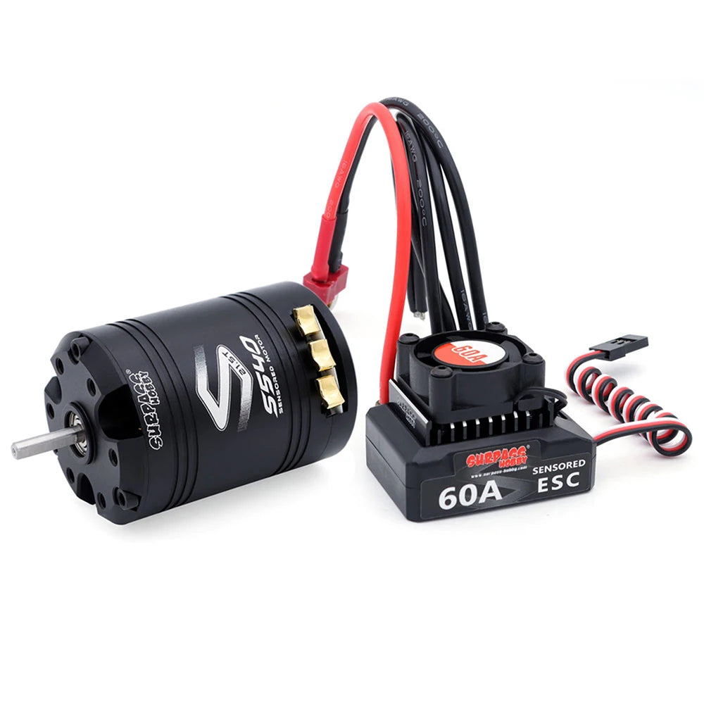 SURPASSHOBBY Brushless Motor ESC Combo Sensored S540 17.5T 21.5T Motor 60A Sensored ESC 32-bit 6V/3A BEC For 1/10 RC Cars