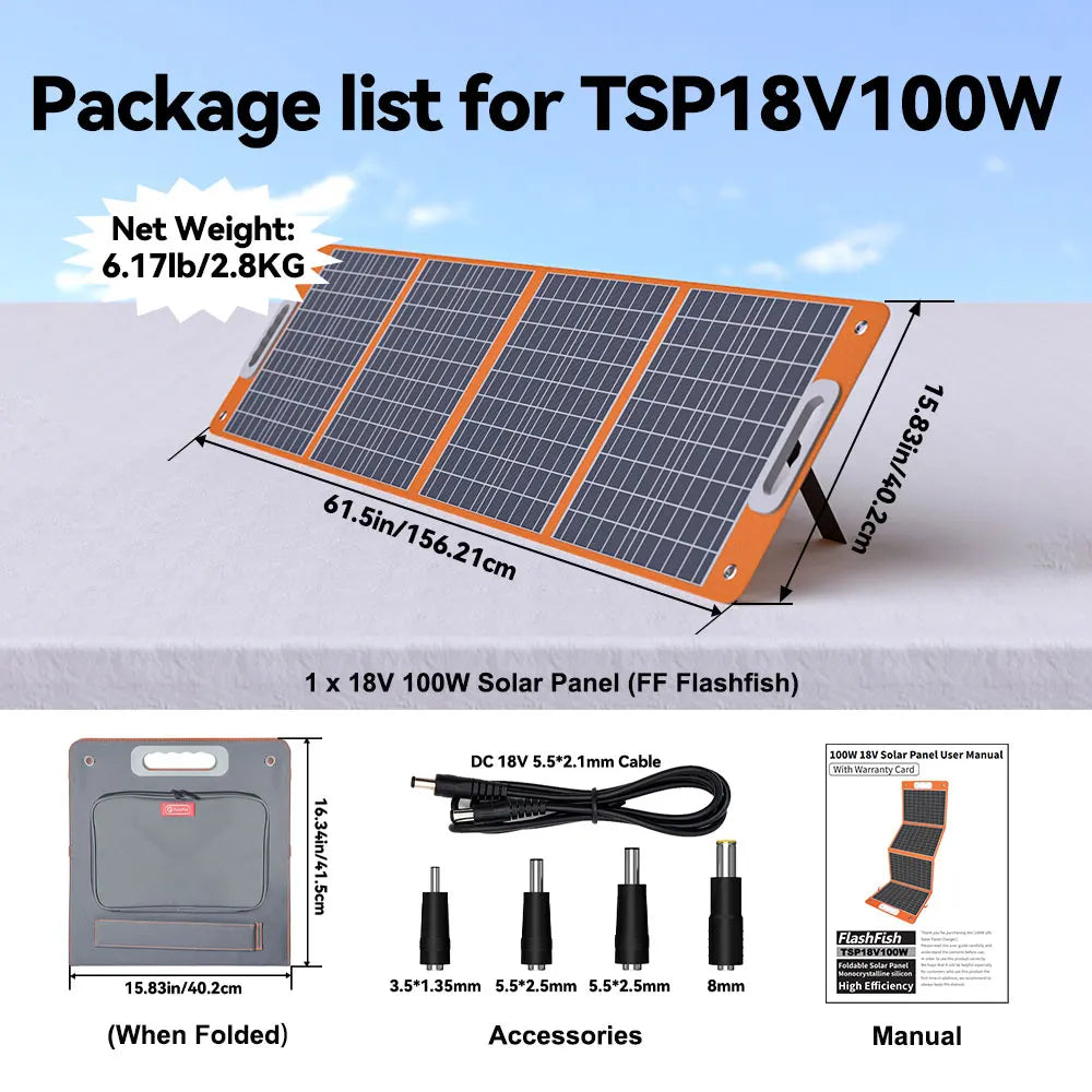 FF Flashfish 18V 60W Foldable Solar Panel Portable Solar Charger with DC Output USB-C QC3.0 for Phones Tablets Camping RV Trip