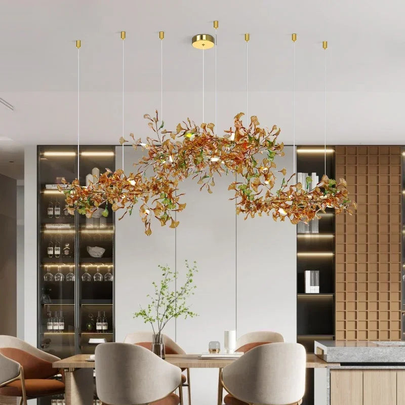 Modern Minimalist Ginkgo Leaf Glass LED Chandelier Living Room Dining Room Hanging Indoor Home Decoration Lighting Fixtures