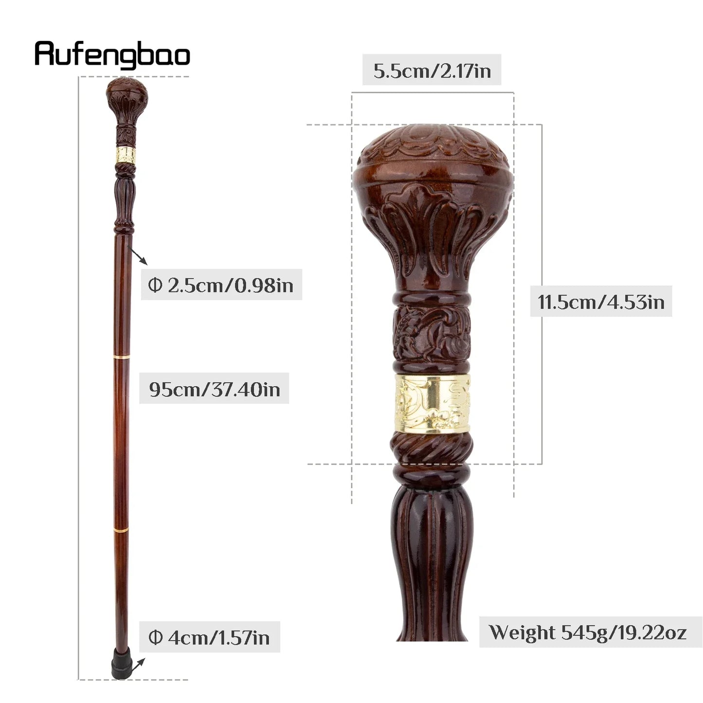 Brown Creative Round Wooden Fashion Walking Stick Decorative Cospaly Wood Walking Cane Halloween Mace Wand Crosier 95cm
