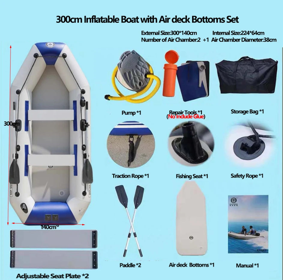 PVC Inflatable Boat 3 Layer Inflatable Fishing Boats Laminated Wear-Resistant Kayak Boats for 2-6 Person Kayak Rowing Canoe