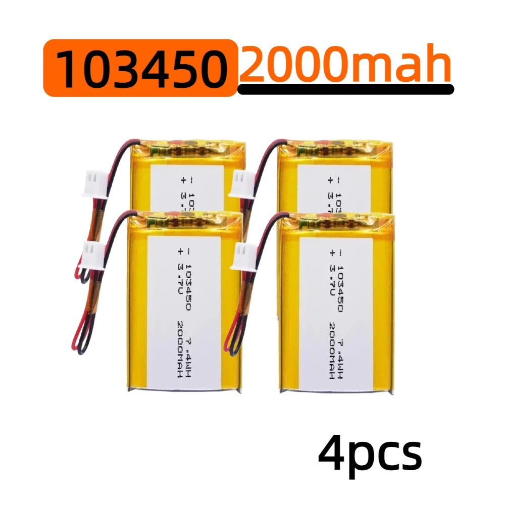 2000mAh 103450 Lithium Polymer Battery 3.7V with JST PH 2.0 Connector – Rechargeable Battery for RC Toys, Electronics