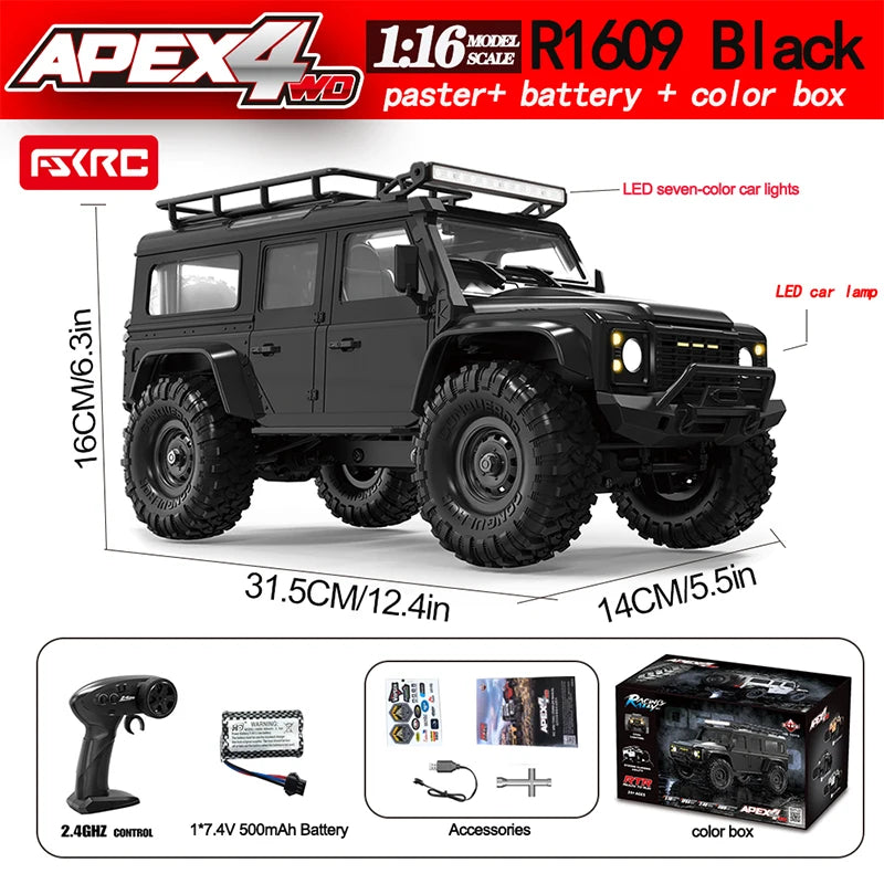 HB R1601 Rc Crawler 1/16 Rc Car 4WD Rtr With Led 2.4g Electric Remote Control Rock Buggy Off-Road Vehicle Rc Cars For Boy Toy