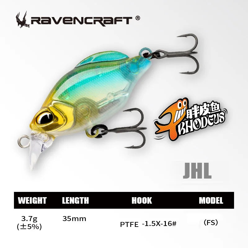Ravencraft P-Rhodeus Swing & Sinking MINNOW 35mm 3.7g Freshwater PTFE Hook 1pc/pack Advanced Stream Fishing Gear