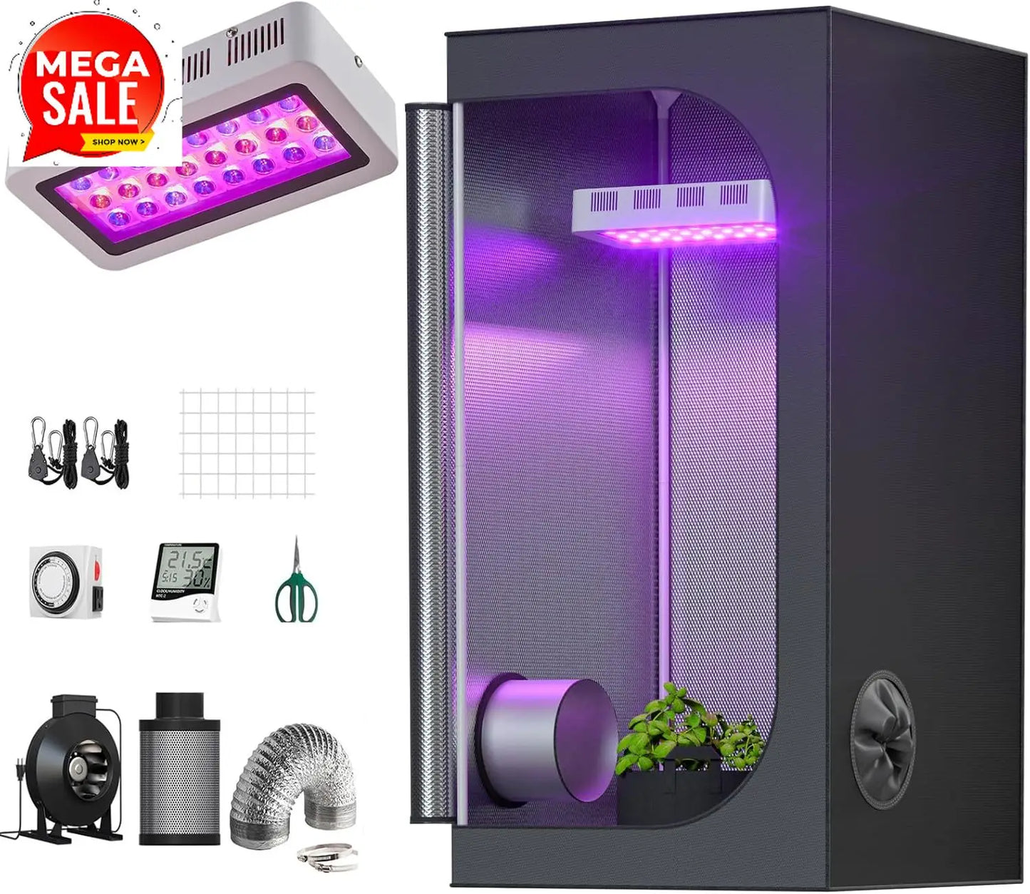 Grow Tent Complete Kit 300W LED Grow Light Full-Spectrum Indoor Hydroponics 32"X32"X63" Grow Tent 4" Ventilation Kit with Hanger