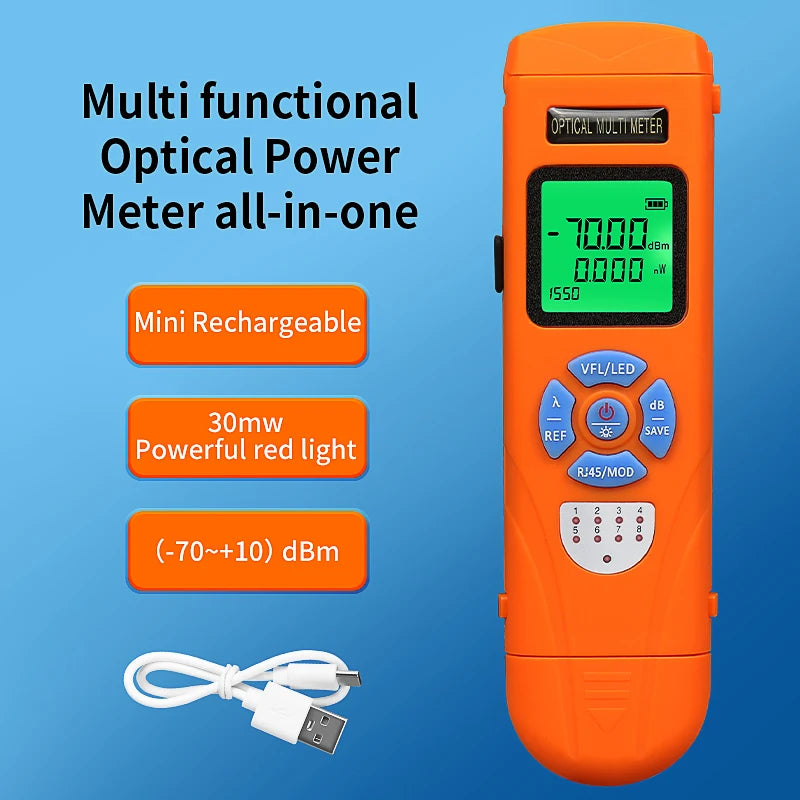 All in One Fiber Optic Cable Tester FTTH Tool Rechargeable Mini Optical Power Meter / 30mW Visual fault locator / Rj45 Testing