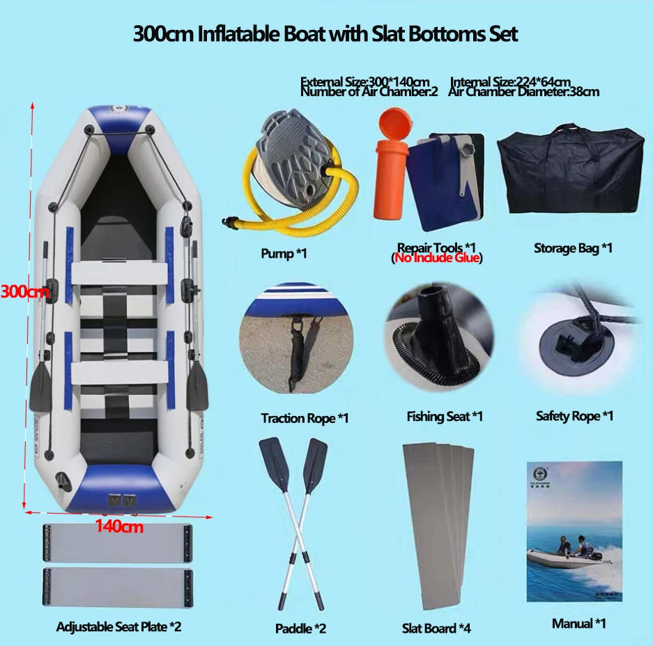 PVC Inflatable Boat 3 Layer Inflatable Fishing Boats Laminated Wear-Resistant Kayak Boats for 2-6 Person Kayak Rowing Canoe