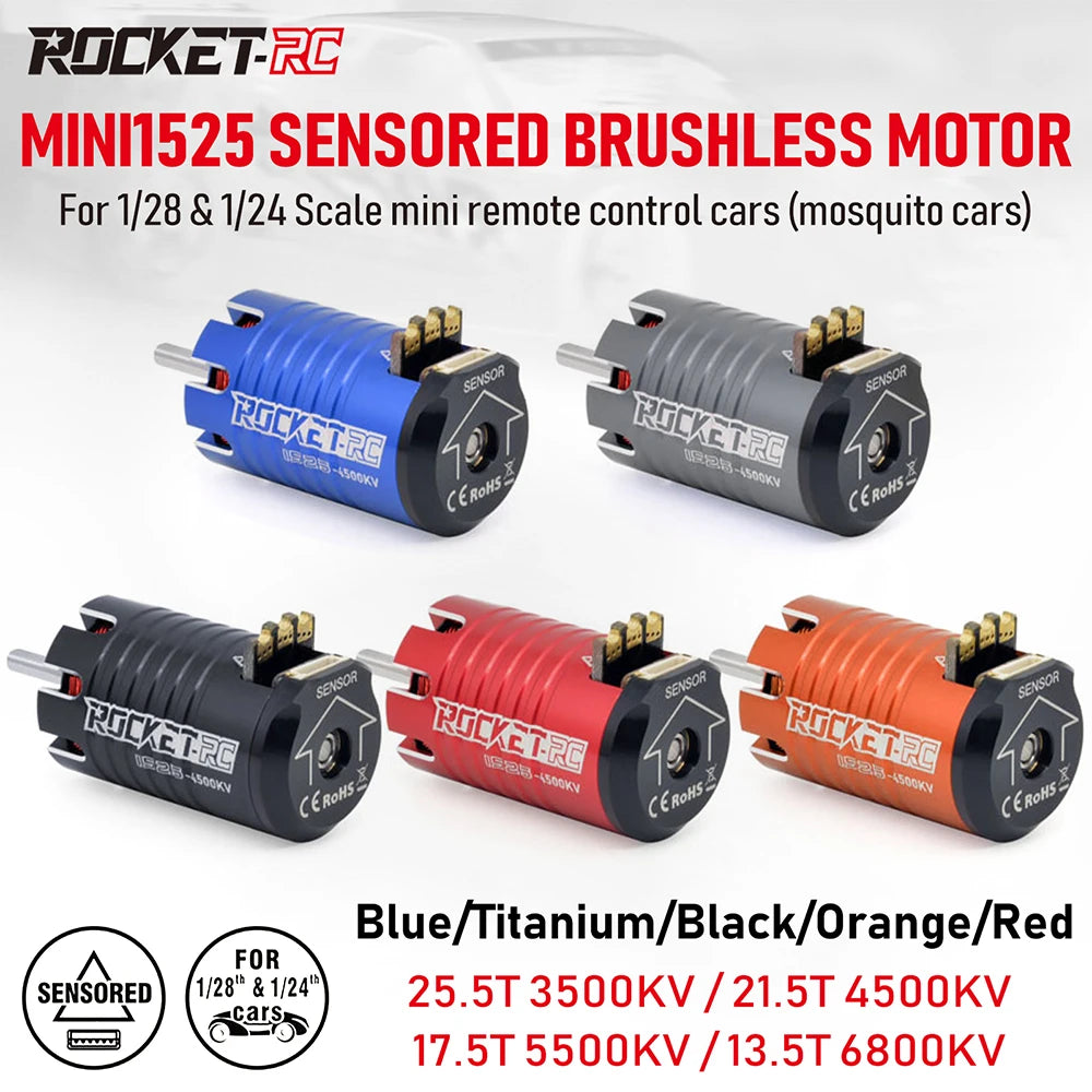 ROCKET-RC MINI 1525 3500-6800KV Sensored Brushless Motor For 1/28 1/24 RC Cars