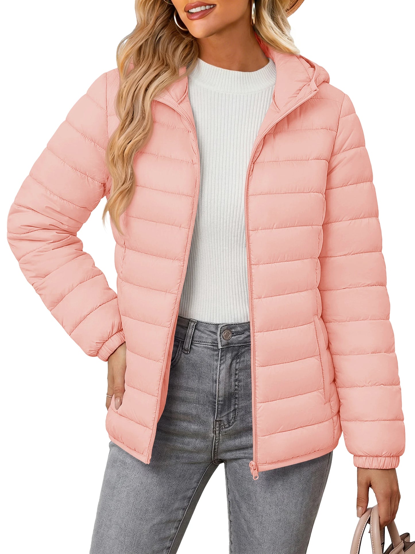 TACVASEN Warm Puffer Jackets Hooded Womens Full Zip Multi-pockets Quilted Jacket Winter Waterproof Camping Down Coat Lightweight