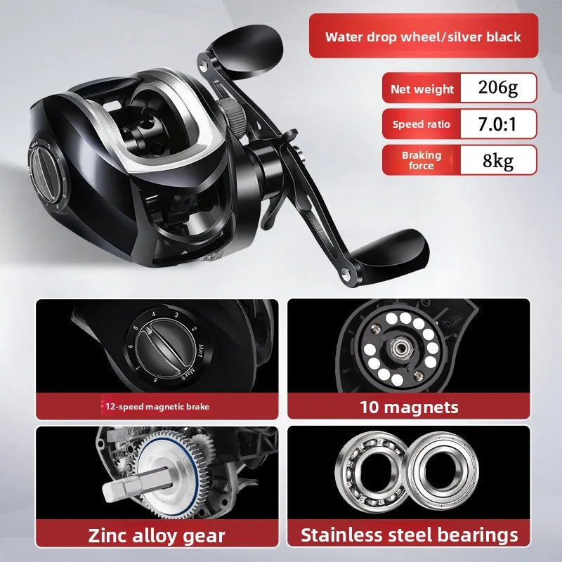 2026 Full Metal Double Brake Baitcasting Reel 12 Level Dual Adjust For Trout Pike Sea Bass Snapper Micro Cast Raft Fishing Wheel