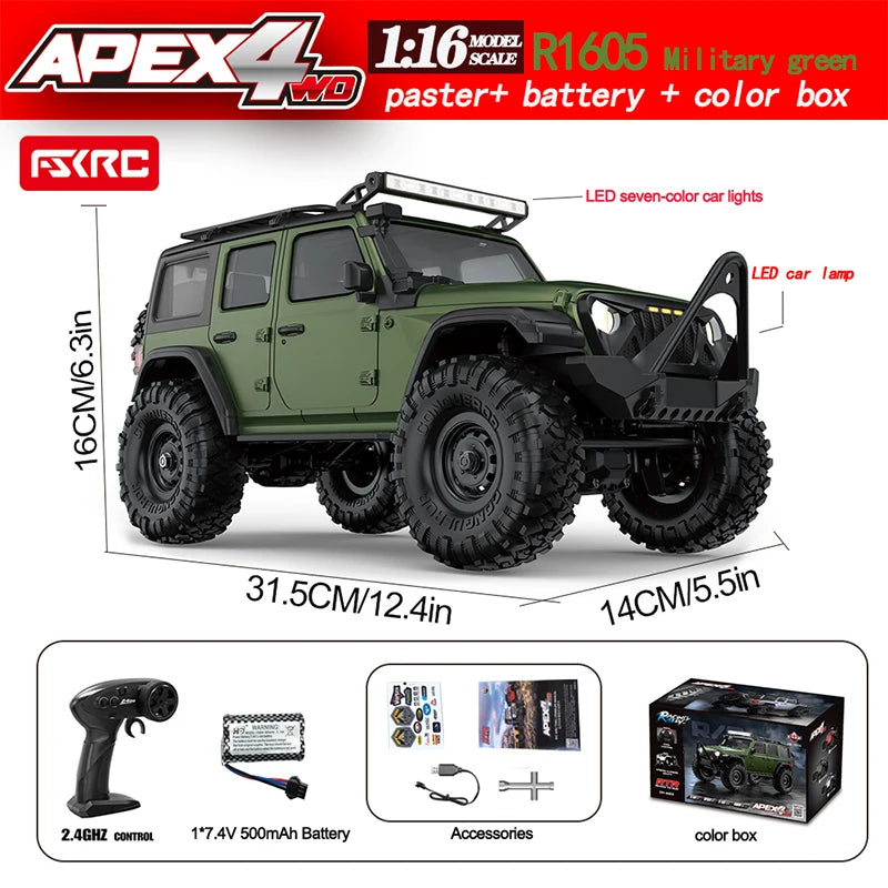 HB R1601 Rc Crawler 1/16 Rc Car 4WD Rtr With Led 2.4g Electric Remote Control Rock Buggy Off-Road Vehicle Rc Cars For Boy Toy