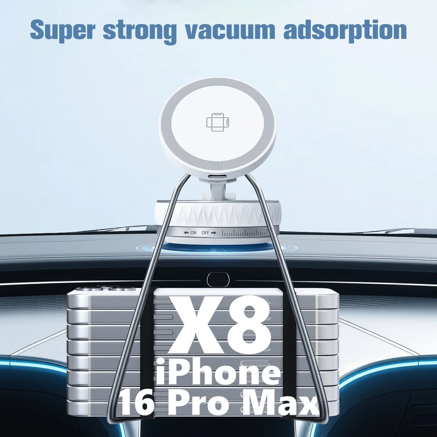 15W Wireless Car Charger Phone Holder N55 Magnetic Vacuum Fast Charging Station Portable 360° Rotatable for iPhone All Phones