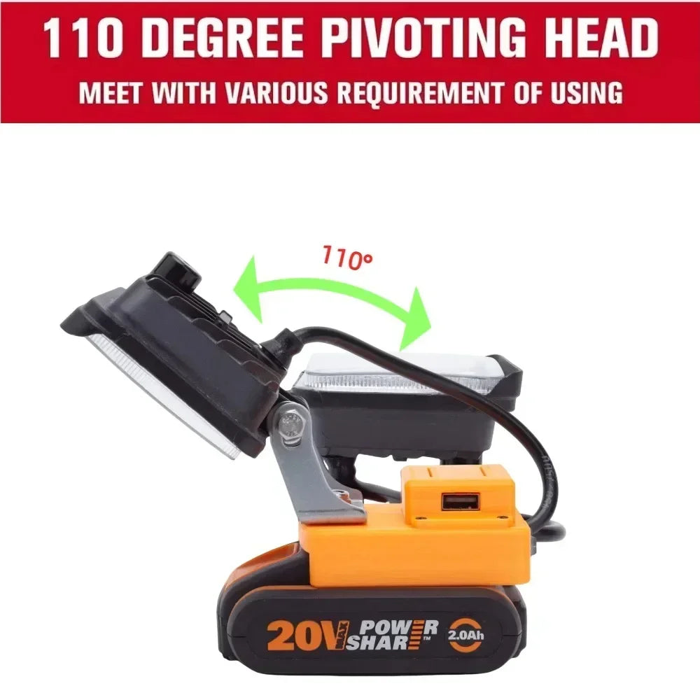 Portable LED Work Light for WORX 20V 4 PIN（WA3551.1/ WA3561 / 3563/3564/3567/3864/3553）Battery with USB Charge Camping Lantern