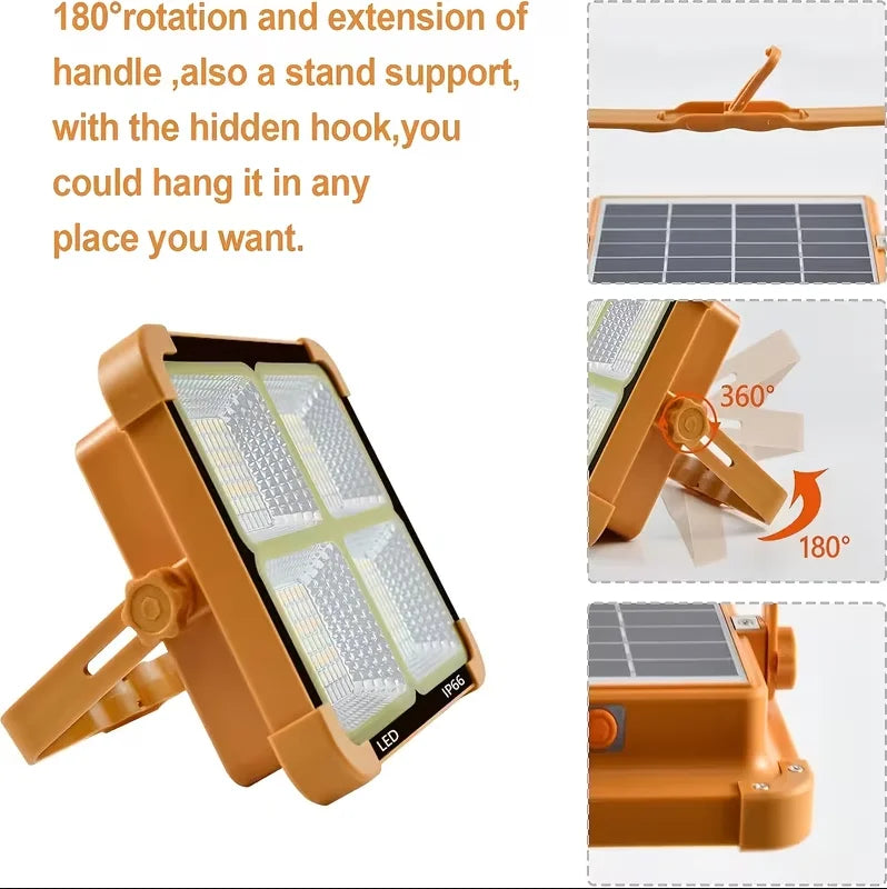 Solar Portable Camping Light with Stand Battery Rechargeable Lamp LED Cordless Flood Lights for Work Emergency Power Failure