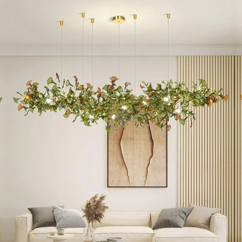Modern Minimalist Ginkgo Leaf Glass LED Chandelier Living Room Dining Room Hanging Indoor Home Decoration Lighting Fixtures