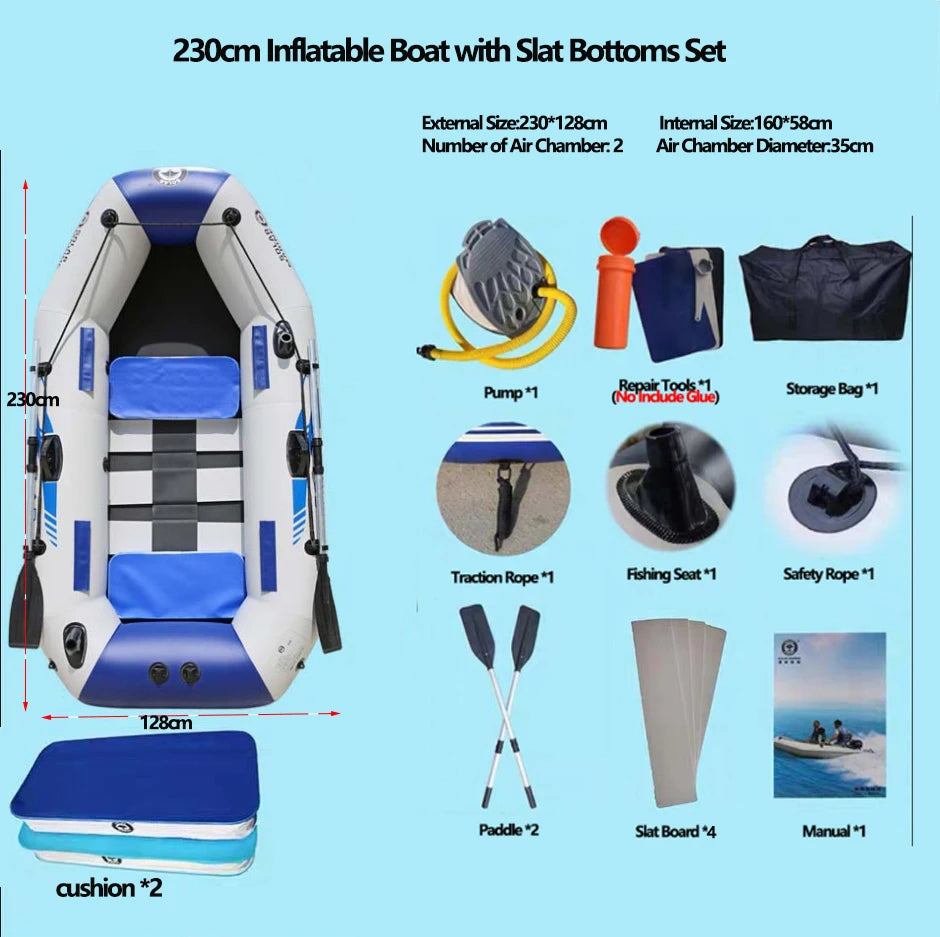 PVC Inflatable Boat 3 Layer Inflatable Fishing Boats Laminated Wear-Resistant Kayak Boats for 2-6 Person Kayak Rowing Canoe