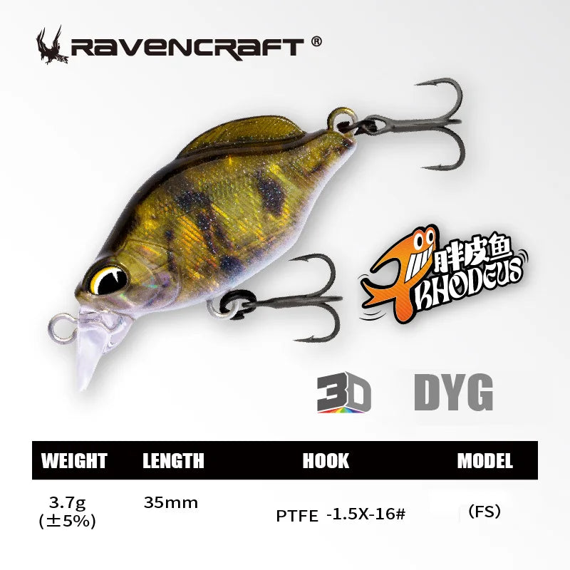 Ravencraft P-Rhodeus Swing & Sinking MINNOW 35mm 3.7g Freshwater PTFE Hook 1pc/pack Advanced Stream Fishing Gear