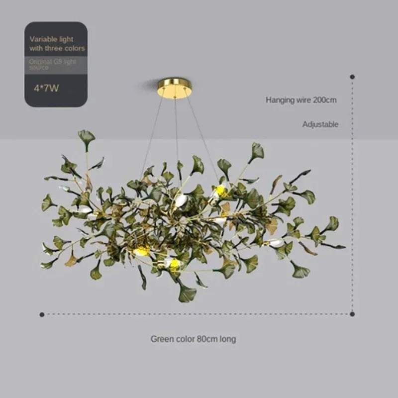 Modern Minimalist Ginkgo Leaf Glass LED Chandelier Living Room Dining Room Hanging Indoor Home Decoration Lighting Fixtures