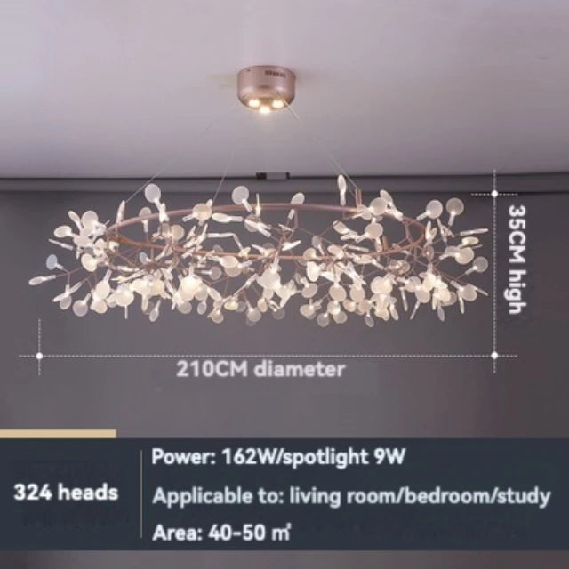 Nordic Rose Gold Black Branch Firefly Indoor Chandelier,Hanging Living Dining Room Restaurant Kitchen Pendant Lamp Home Decor