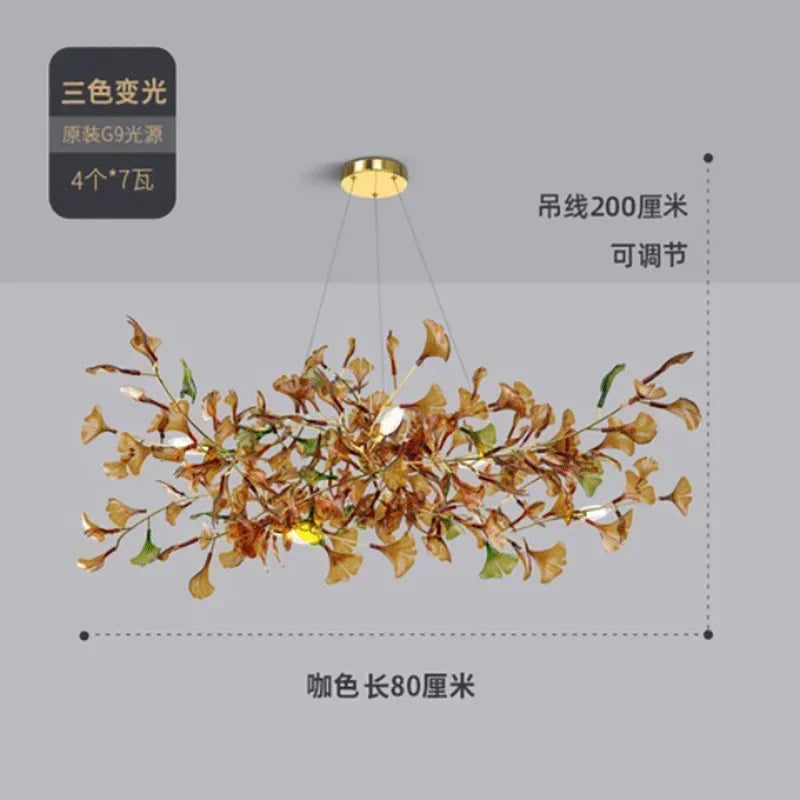 Modern Minimalist Ginkgo Leaf Glass LED Chandelier Living Room Dining Room Hanging Indoor Home Decoration Lighting Fixtures